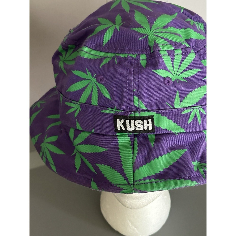 Neon Lights Kush Cotton Weed Leaf Ganja Purple/Green Bucket Hat Cap Hippie